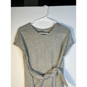 Athleta Womens Small Embrace Short Sleeve Sweatshirt Dress Grey Tie Front